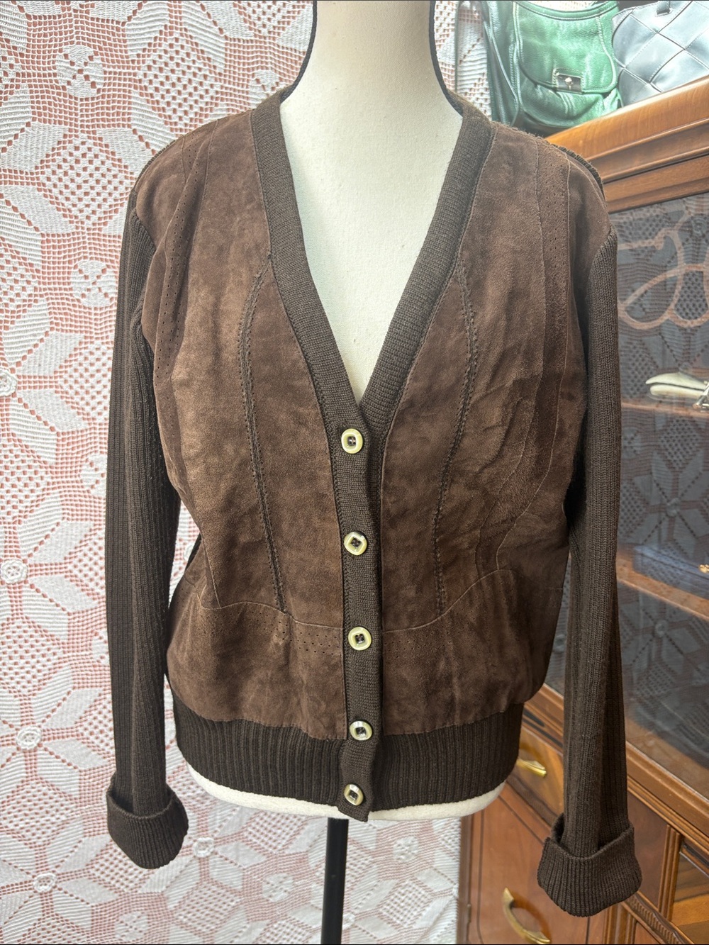 Vintage Super Magua Made in Italy Wool & Suede Cardigan